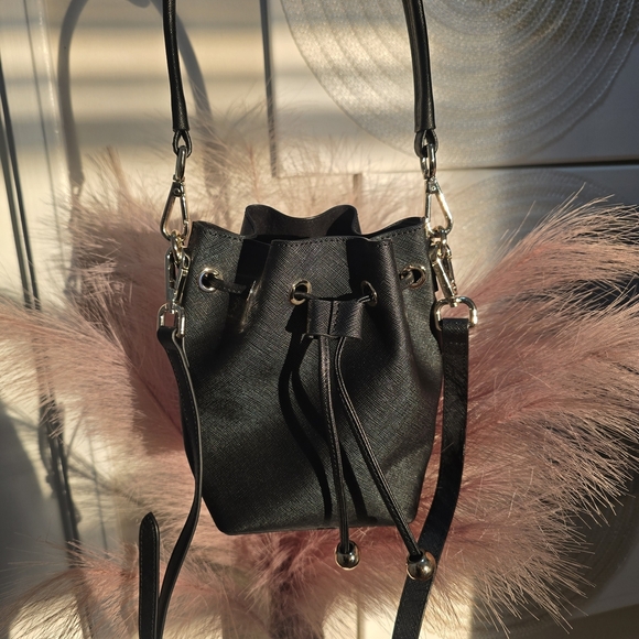 tde. Black Mini Bucket Bag with Gold Accents - Picture 2 of 12